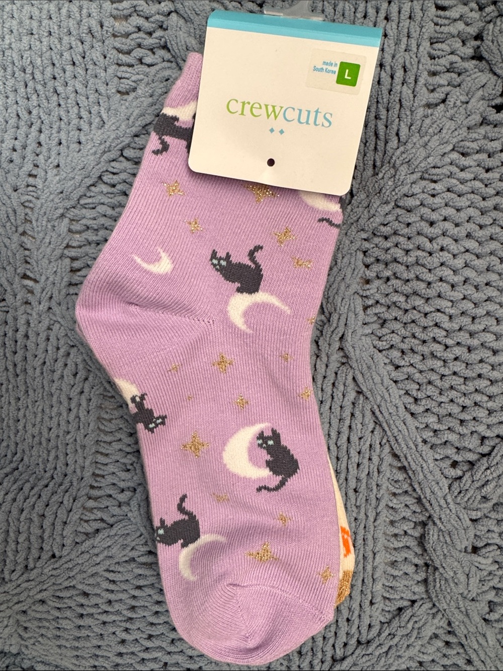 Crewcuts Lavender Cat & Moon Novelty Socks 3 Pairs Size L Kids